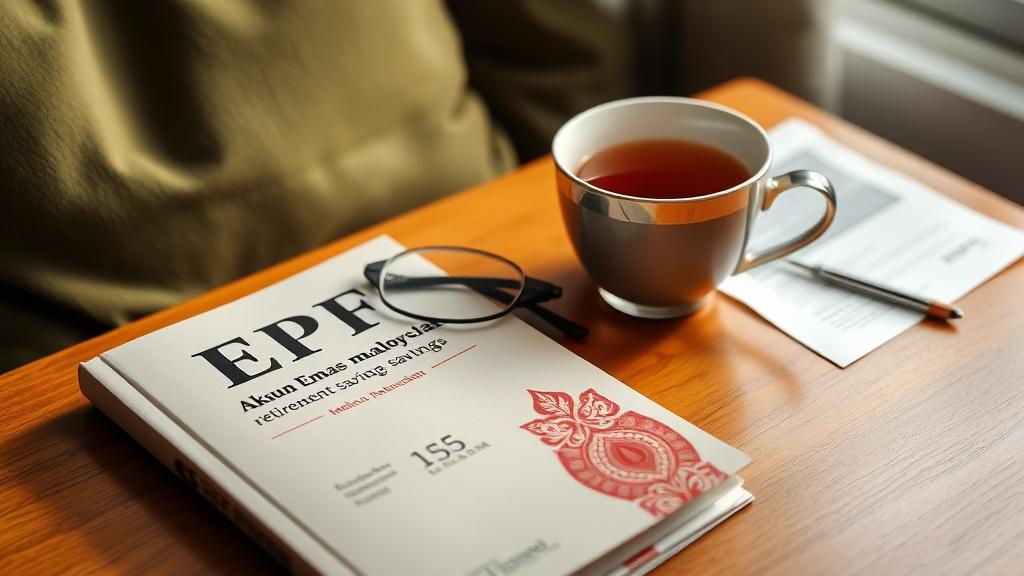 A retirement savings booklet with a batik bookmark and reading glasses.